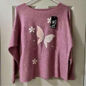 Lilac Pink Butterfly Sweater